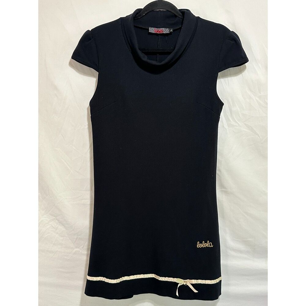 Lolola Girls Stretch Knit Sheath Dress Size L Mock Neck Cap Sleeve Ribbon Accent